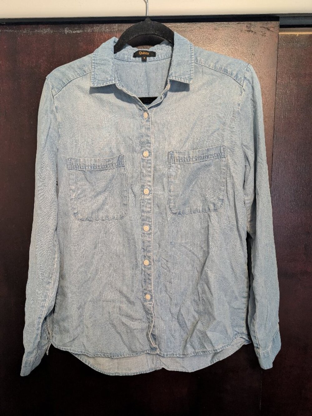 Quince Chambray Tencel Long Sleeve Shirt Light Indigo Wash Women Small Button Up